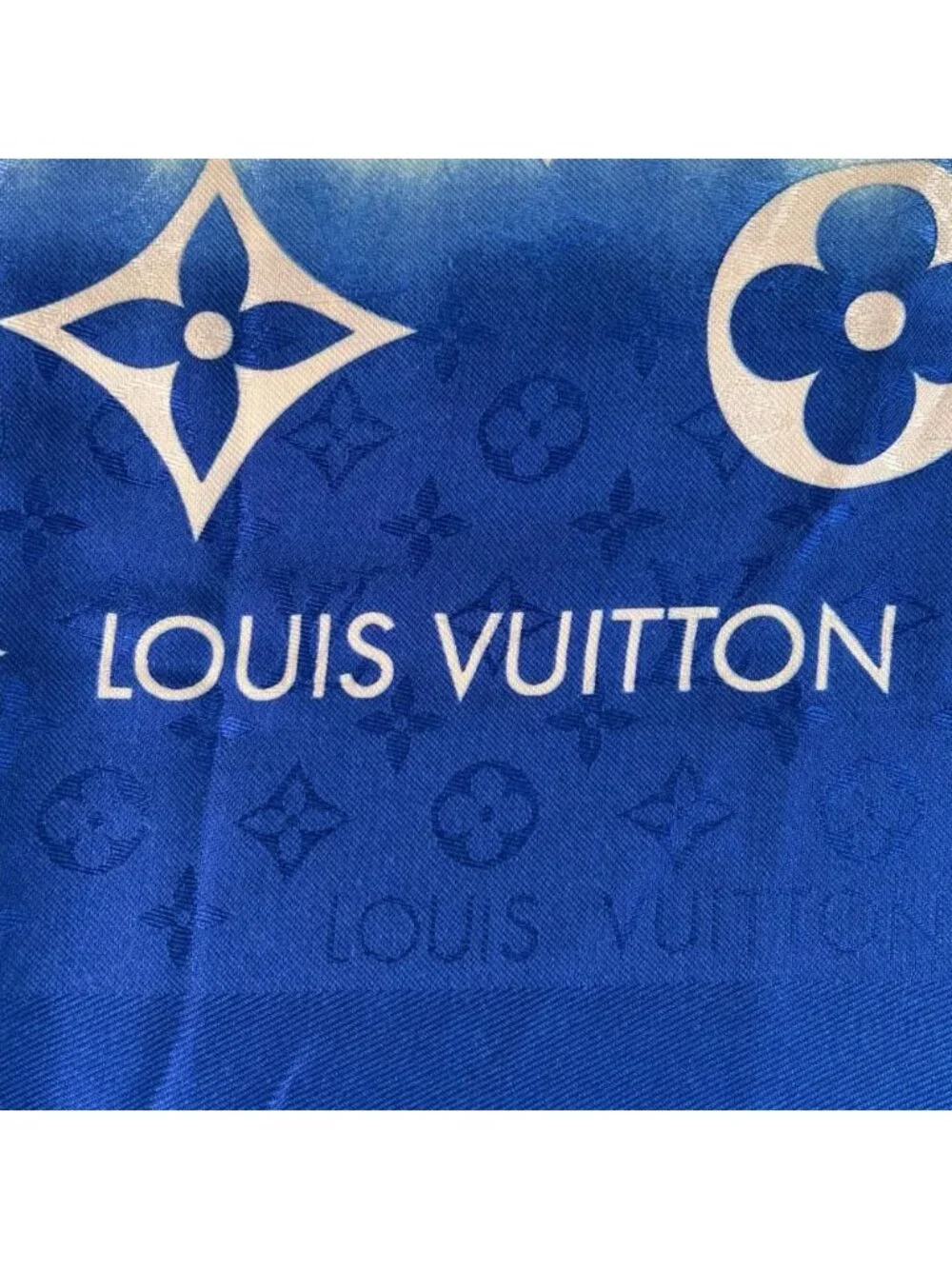 Louis Vuitton Shawl Monogram LV Escale Tie Dye Silk Wool Blue Scarf
